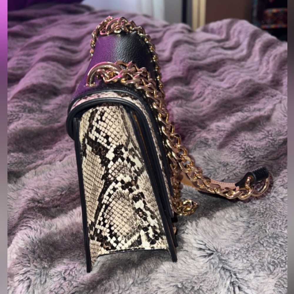 Aldo Black, White & Tan Crossbody Bag with Snake-Trim - Picture 7 of 9